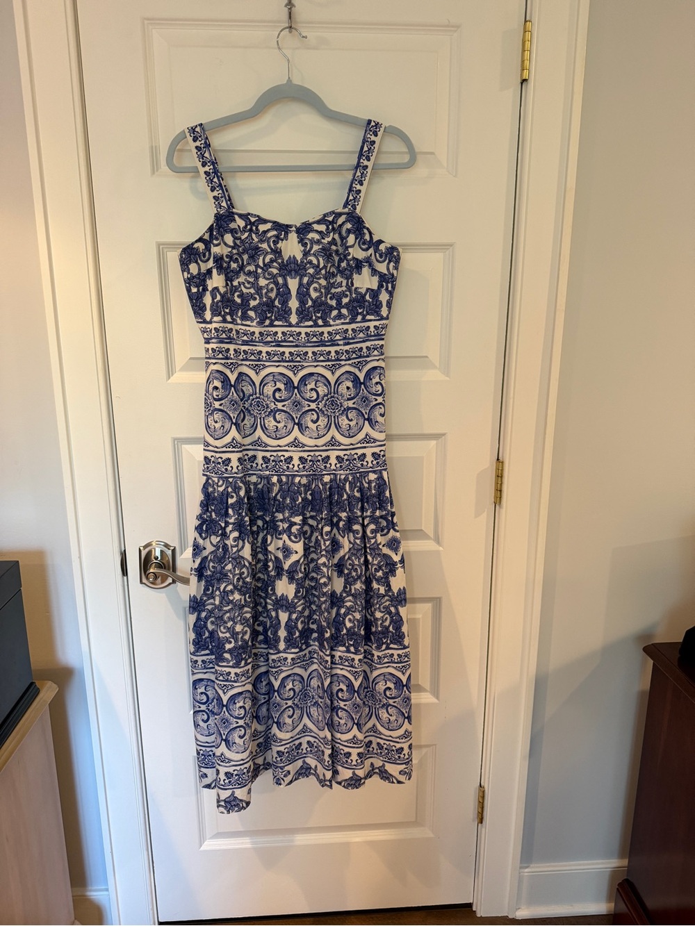 Blue and White Printed Midi SunDress